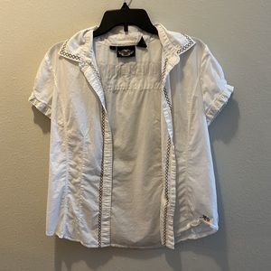 Harley Davidson button up top L
